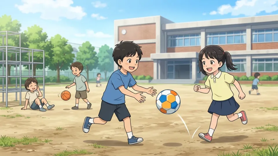 校庭で休み時間に遊ぶ子どもたち