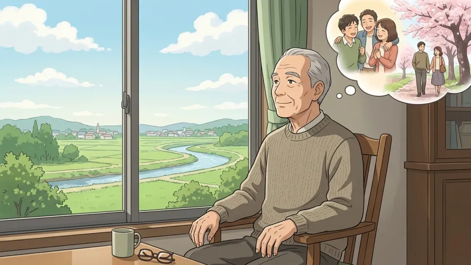 心地よい思い出に浸りながら穏やかに微笑む老人