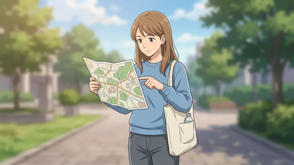 地図を指す女性