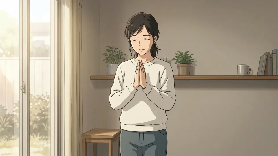 毎朝祈りを捧げる信心深い女性。