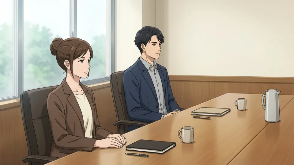 静かな会議室で話し合う人々
