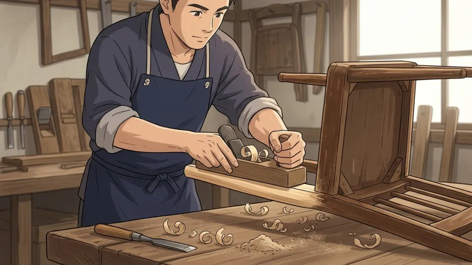 古い木製の椅子を新しく作り直している職人