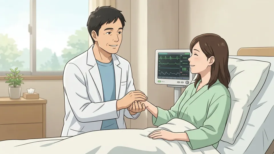 医師と患者が笑顔で握手をしている様子