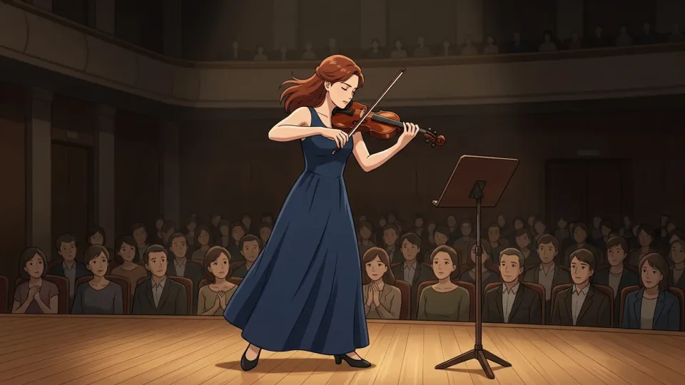 バイオリンを演奏する女性の姿