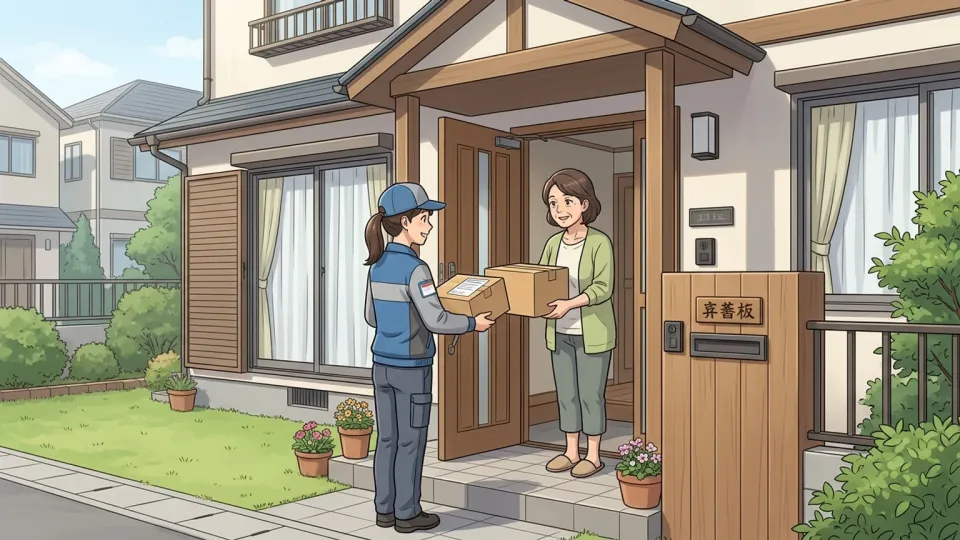 顧客の住居へ荷物を届ける配達員