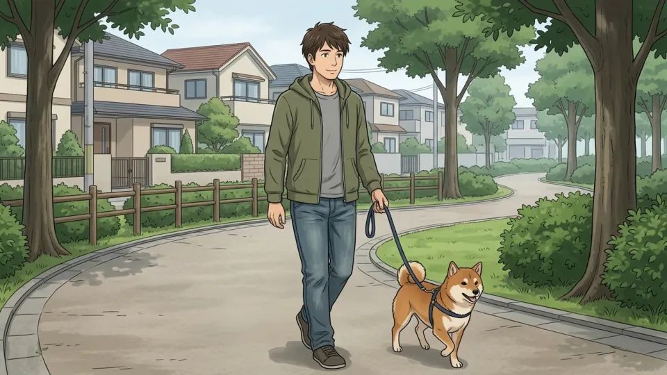 公園で犬の散歩をする地元の住民