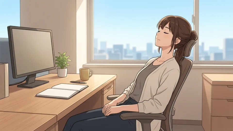 仕事の合間に一息つく女性