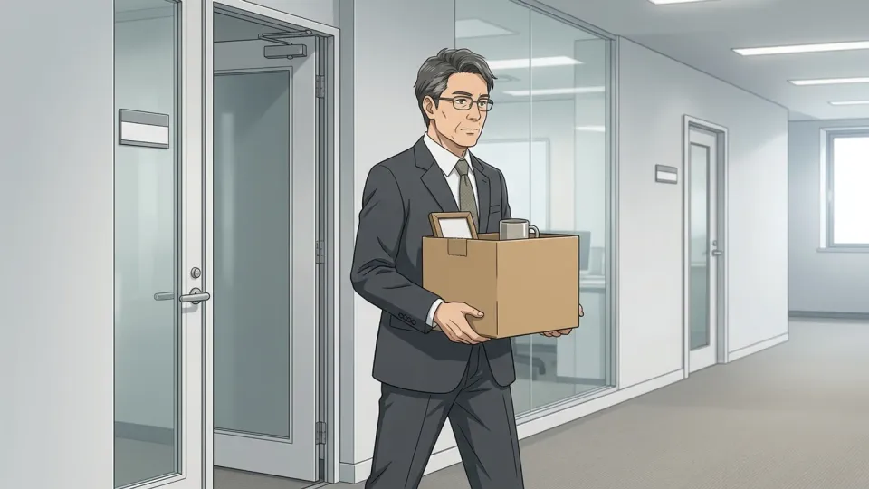 会社を退職する準備をしている男性。