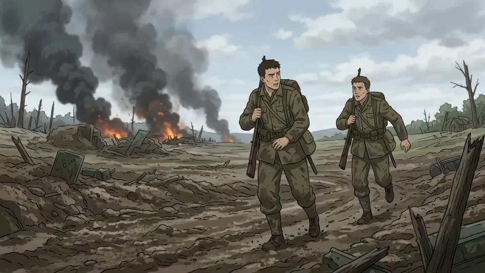 戦場から退却する兵士たち