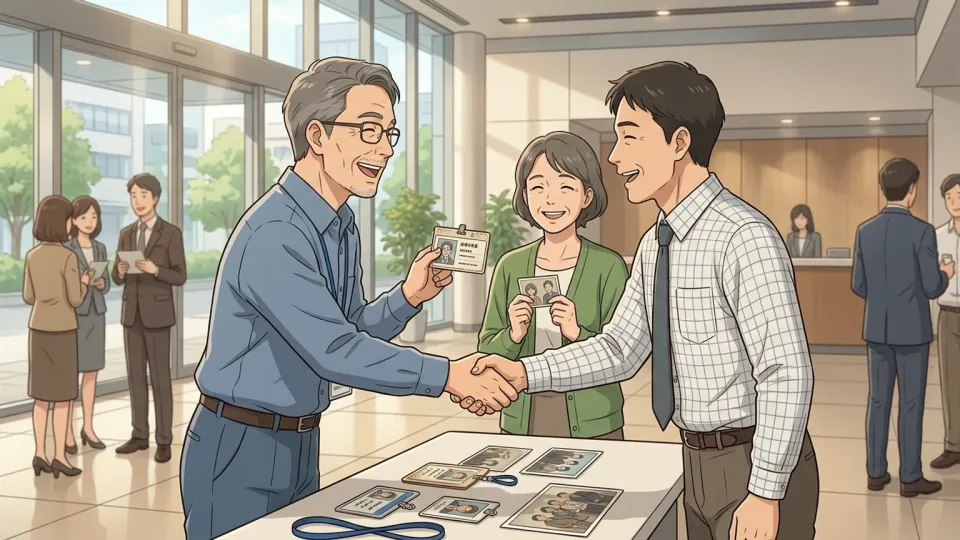 会社の同窓会で再会を喜ぶ元従業員たち