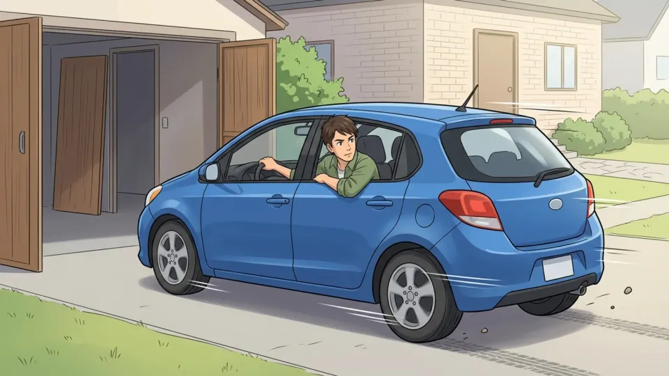 車をバックさせている運転手のイラスト