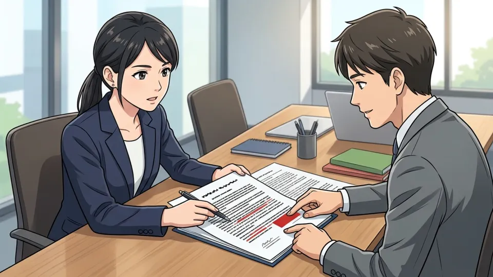 契約書の支払い条項の修正を確認する法務担当者