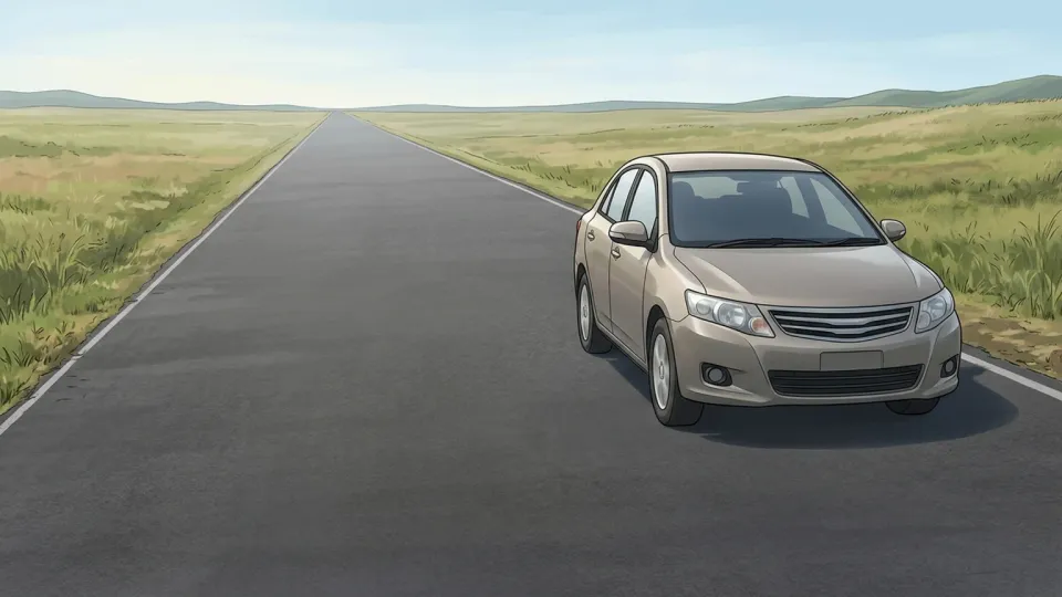 長い道路を走る車