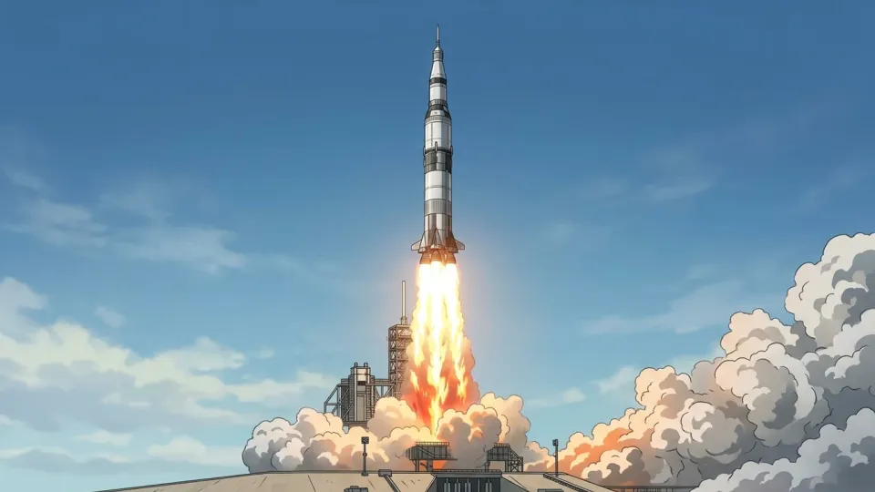 発射台から打ち上げられるロケット