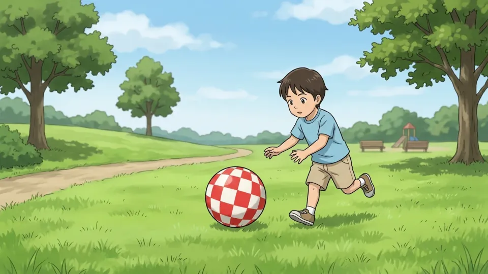 公園で丸いボールで遊ぶ子供たち