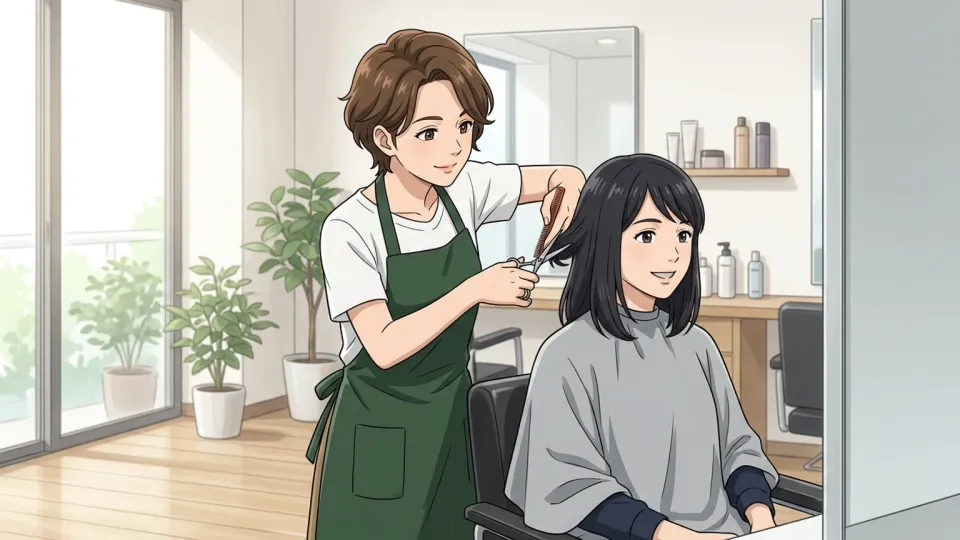 サロンで髪を切る女性