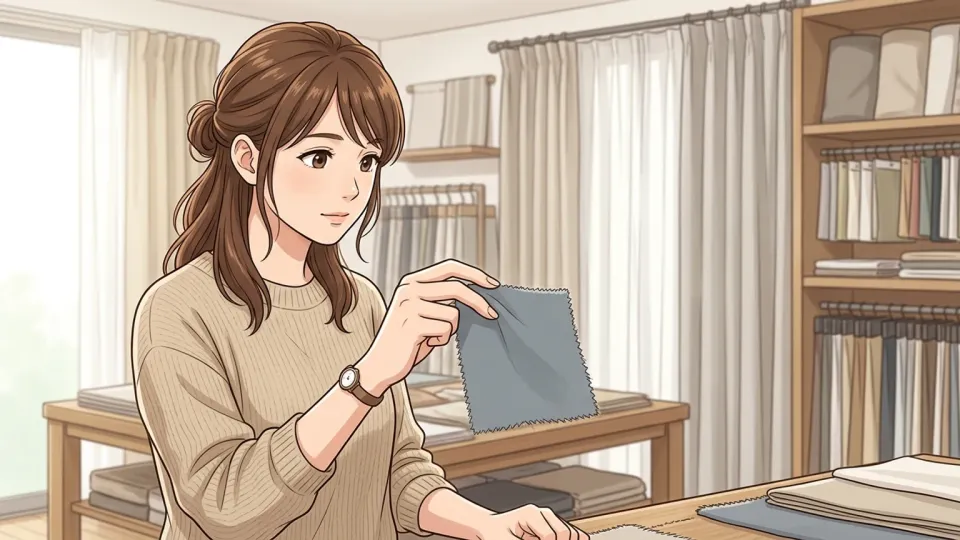 布地の見本を確認する顧客