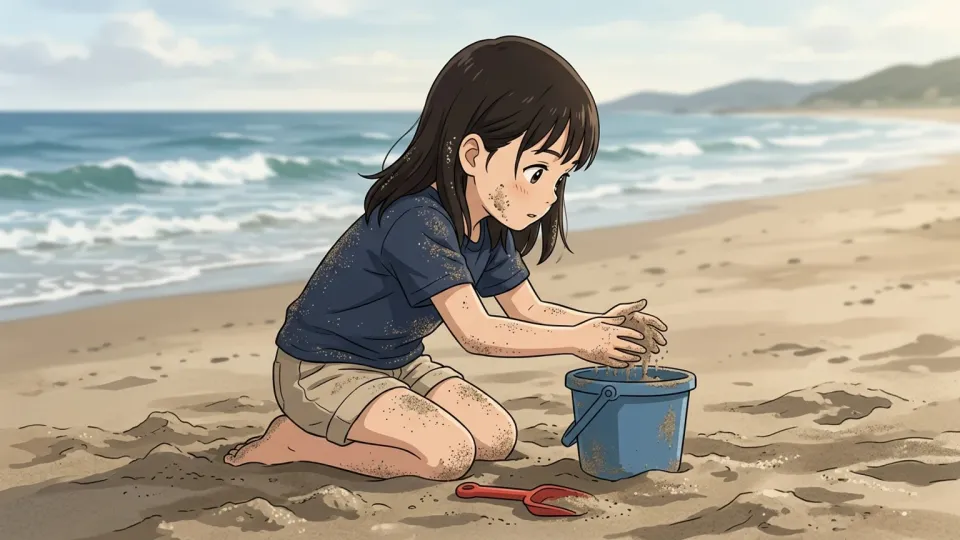 砂浜で遊ぶ子供たち
