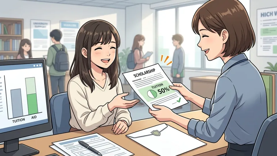 授業料を援助する奨学金の決定通知を受け取る学生