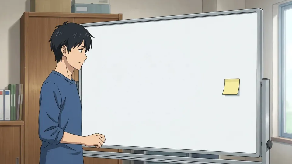 メインボードの横に小さく貼られた補助的な付箋のイラスト