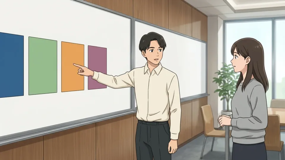 第2の点を指し示す人物のイラスト