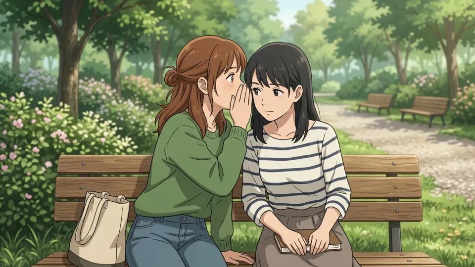 親友に秘密をささやく女性