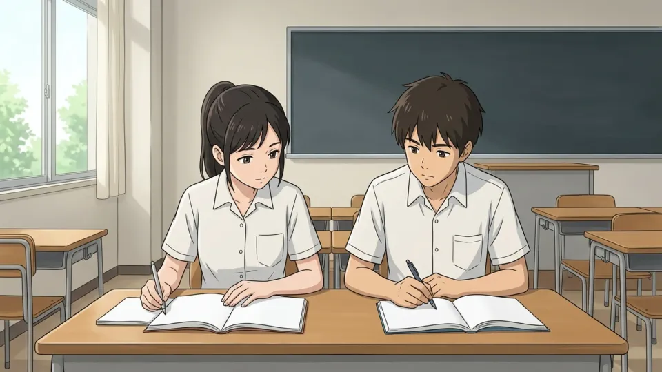 生徒たちが普通の教室で勉強している様子