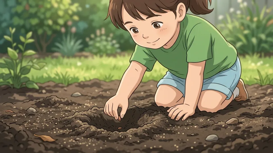 土に種を植える子供