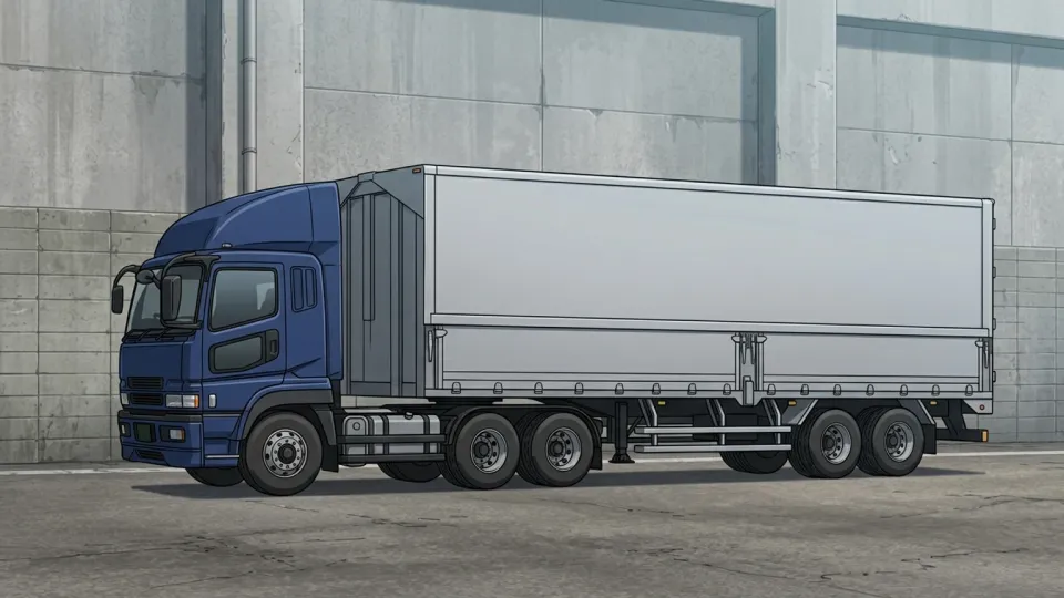 倉庫の外に駐車されている大型トラック