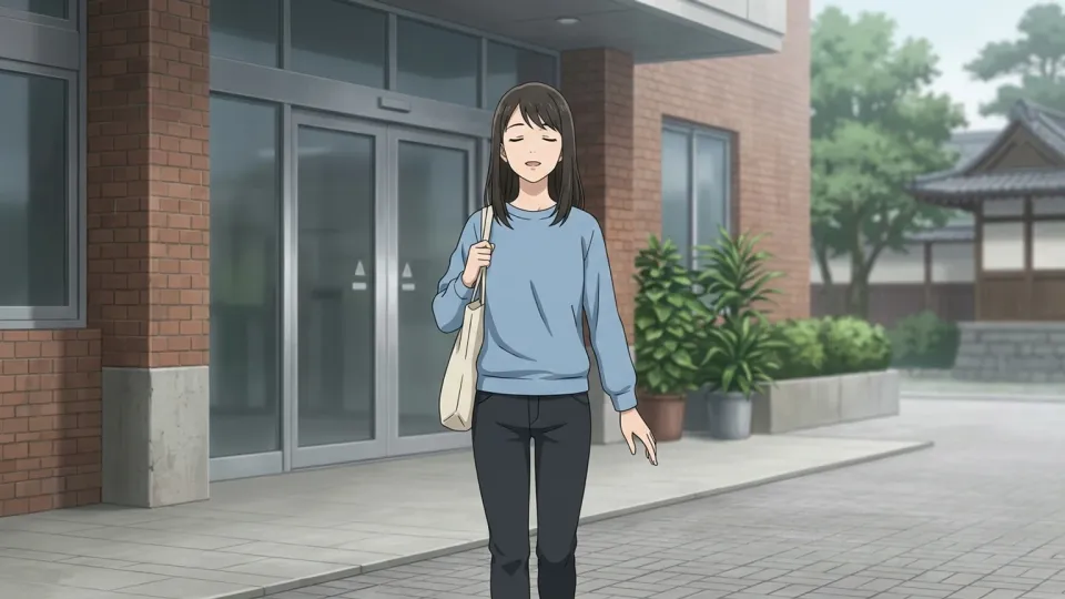 試験を終えて安堵の表情を浮かべる女性