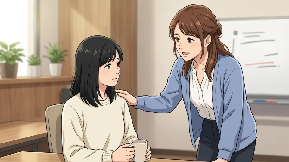 同僚の気持ちを思いやる女性のイラスト