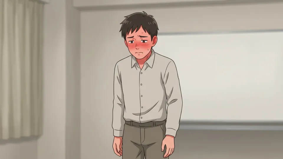 失敗を恥じてうつむく男性