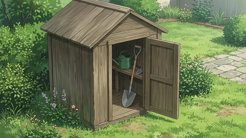 庭の木製納屋