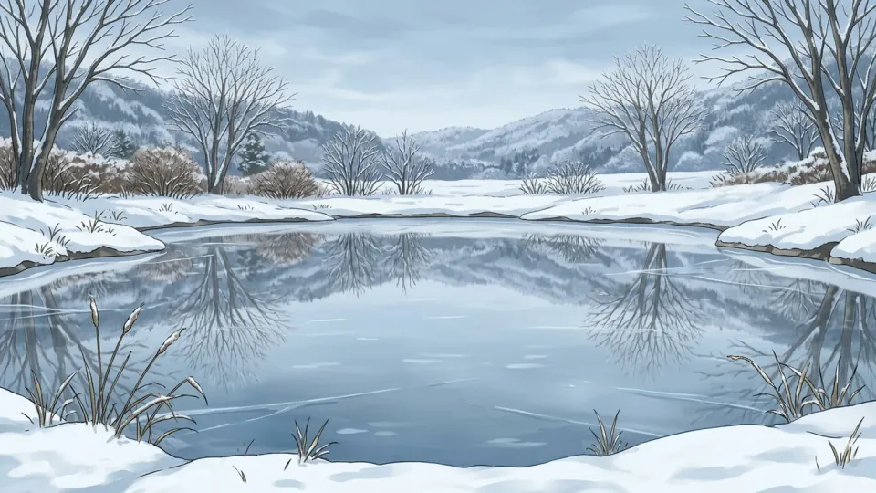 池の表面に張った薄い氷