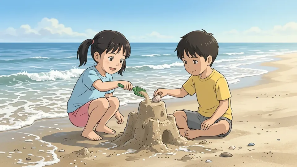 砂浜で遊ぶ子供たち