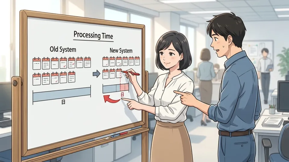 新しい承認システムで処理期間が2日短くなる進行表