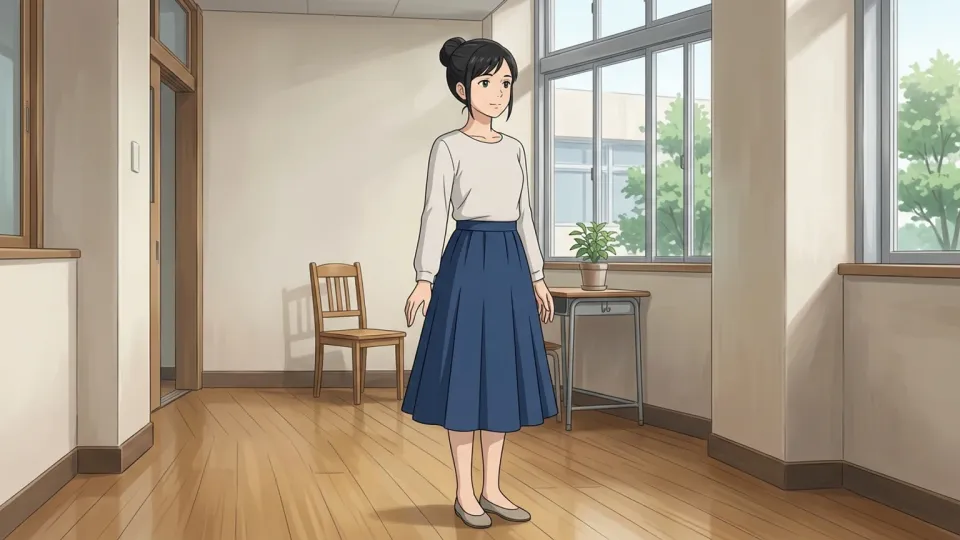 パーティーで青いスカートをはいている女性