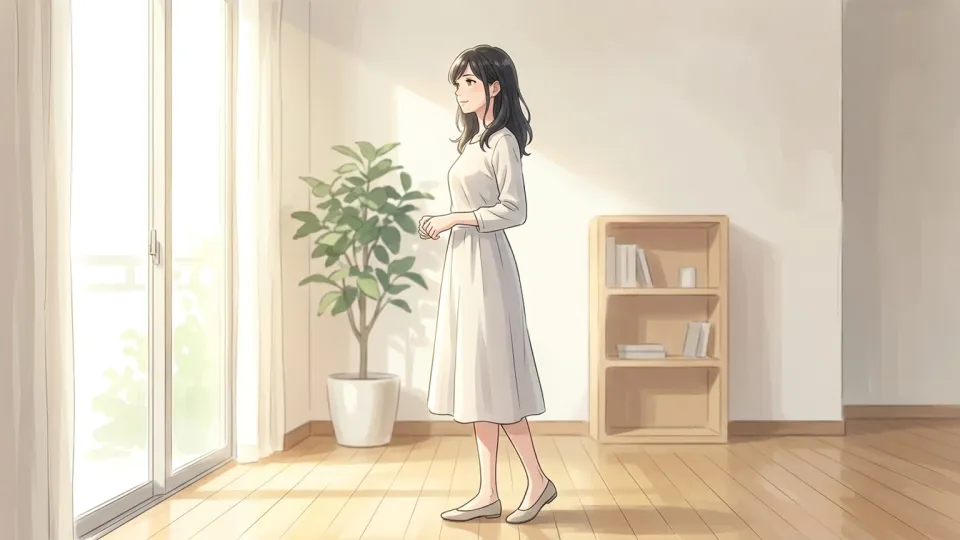 ほっそりとした体型の女性が立っている様子