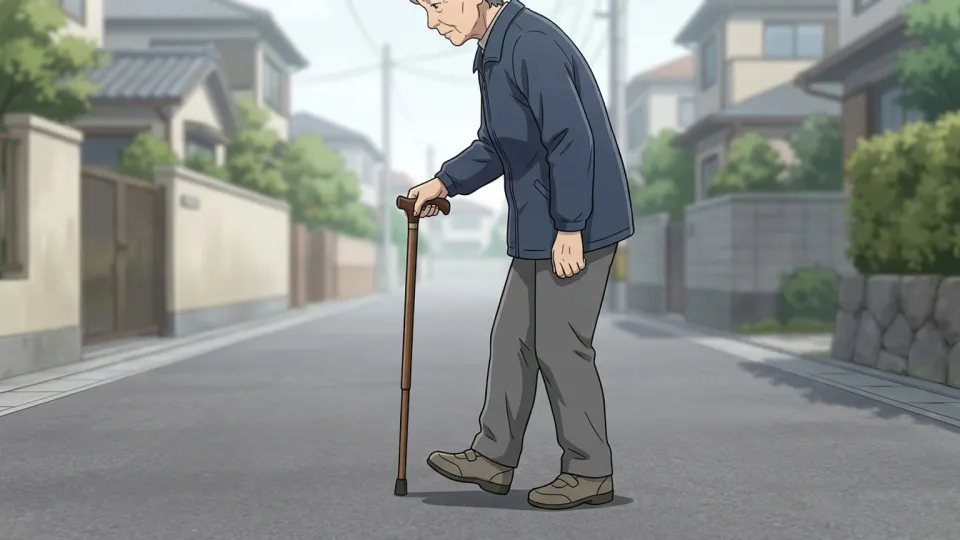 通りをゆっくりと歩く老人