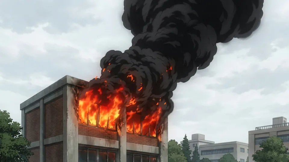 火災で建物から立ち上る黒い煙