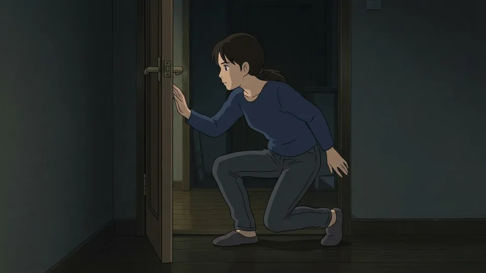 女性が暗い部屋へこっそり忍び込む決定的な瞬間