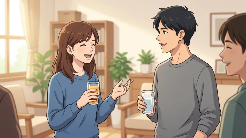 友人同士が笑顔で楽しく会話を交わしているパーティーの様子