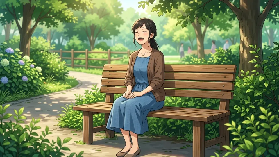 公園で美しい歌を歌っている女性