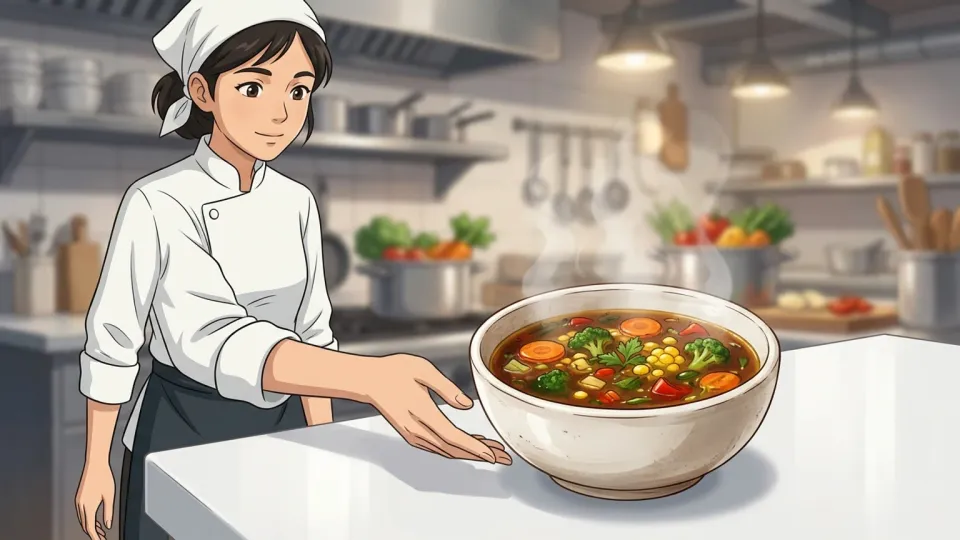 シェフが用意した温かい野菜スープ
