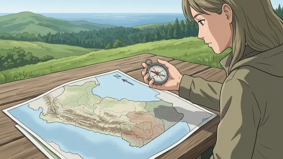 地図の南東部を示すコンパスのイラスト