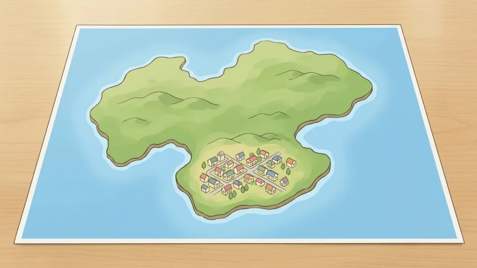 地図の南部に位置する小さな町