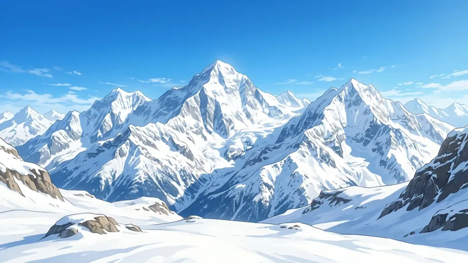 青空の下に広がる雪山のすばらしい景色