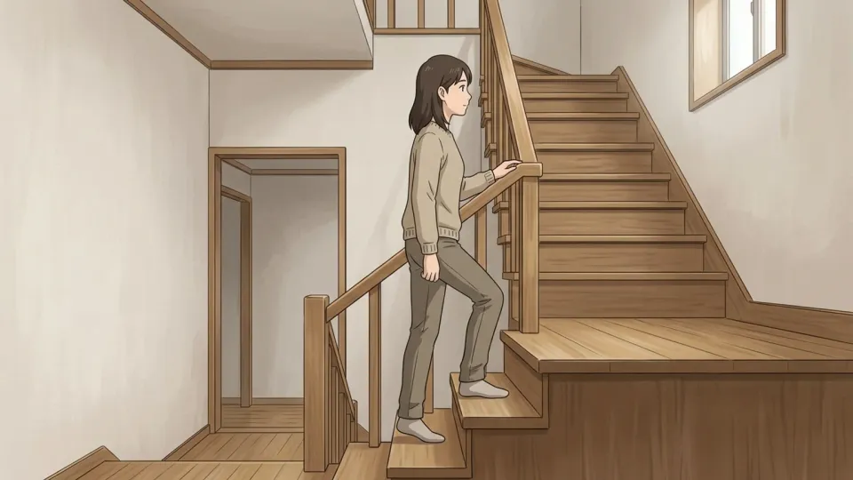 階段を上る女性