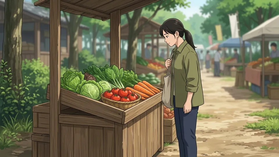 市場の小さな野菜の売店