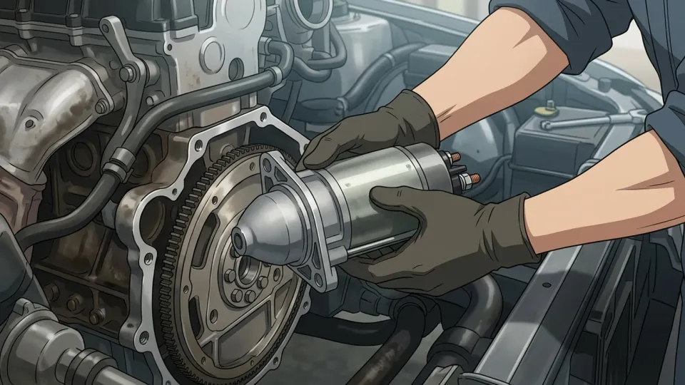 車のエンジンを修理する整備士
